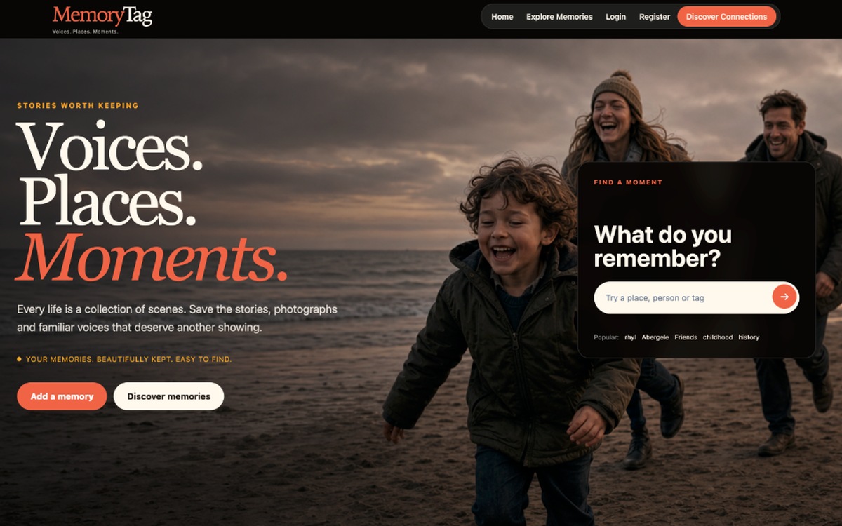 MemoryTag homepage screenshot